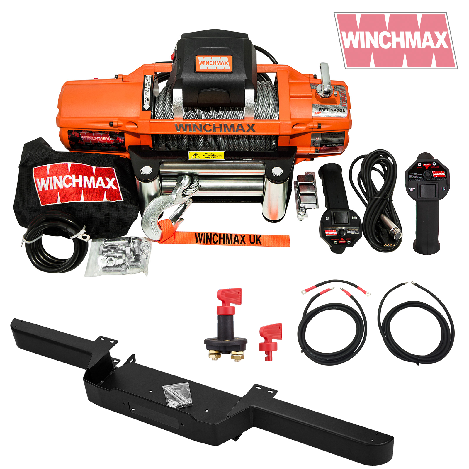 WINCHMAX 13500lb SL Winch. Steel Rope, Defender Bumper and Remote Controls