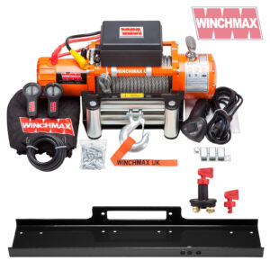 Winchmax 13500lb 12v Winch. Steel Rope. Flat Bed Mounting Plate.