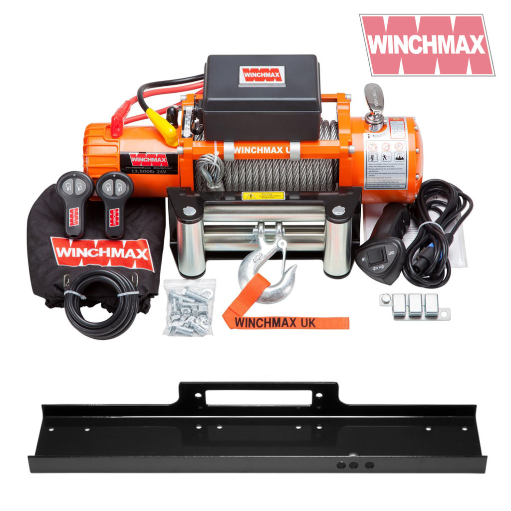 Winchmax 13500lb 24v Winch. Steel Rope. Flat Bed Mounting Plate