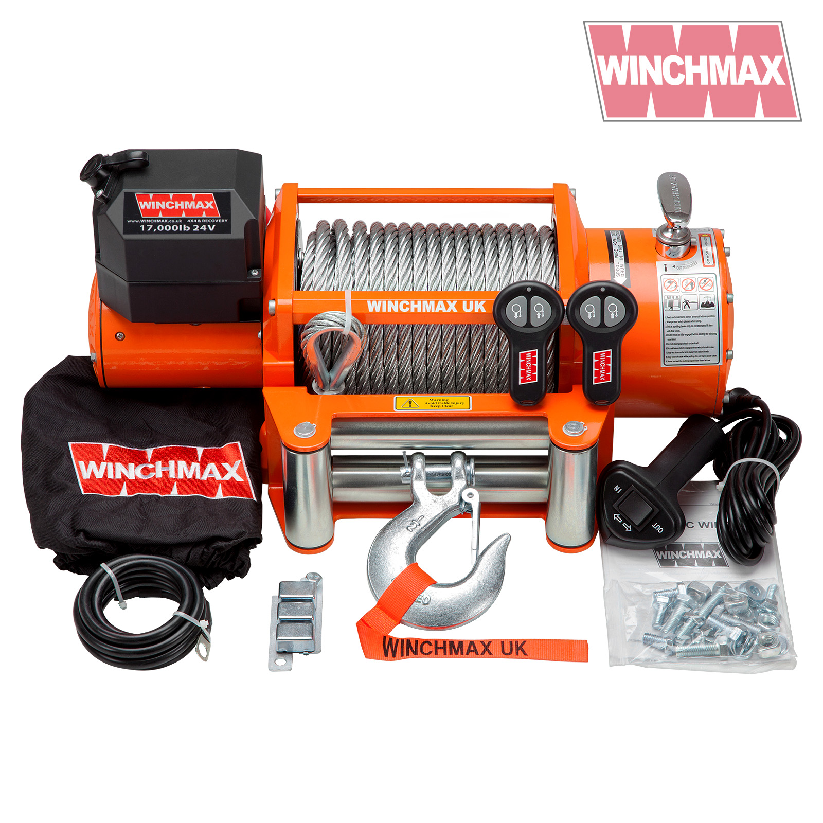 Winchmax 17000lb 24v Winch. Steel Rope and Twin Remote Controls