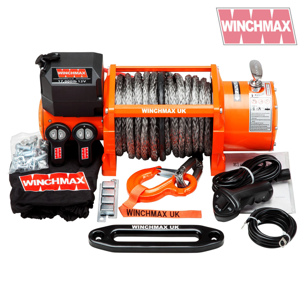 Winchmax 17000lb 24v Winch. Dyneema Rope and Twin Remote Controls