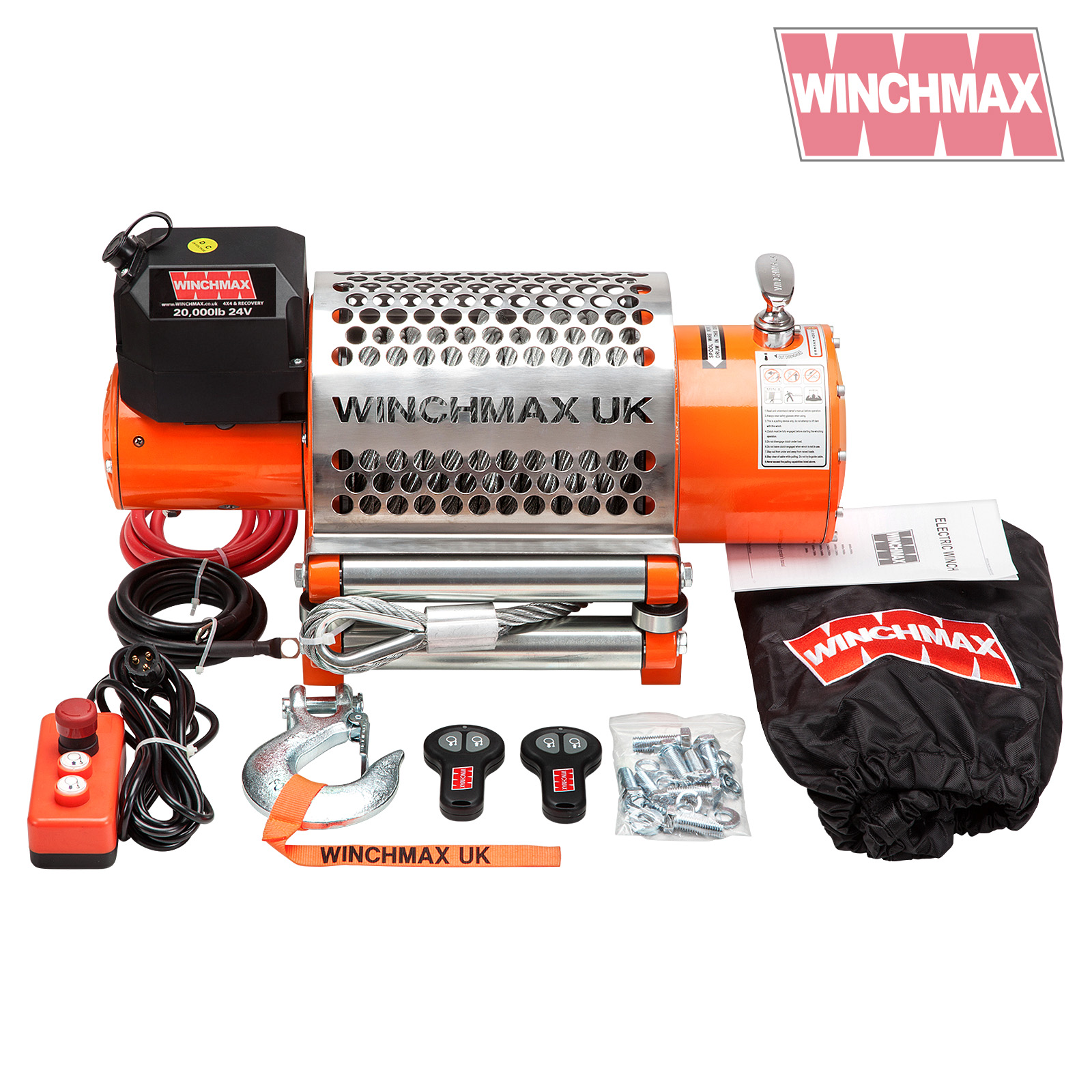 Winchmax 20000lb 24v Winch. Steel Rope and Twin Remote Controls