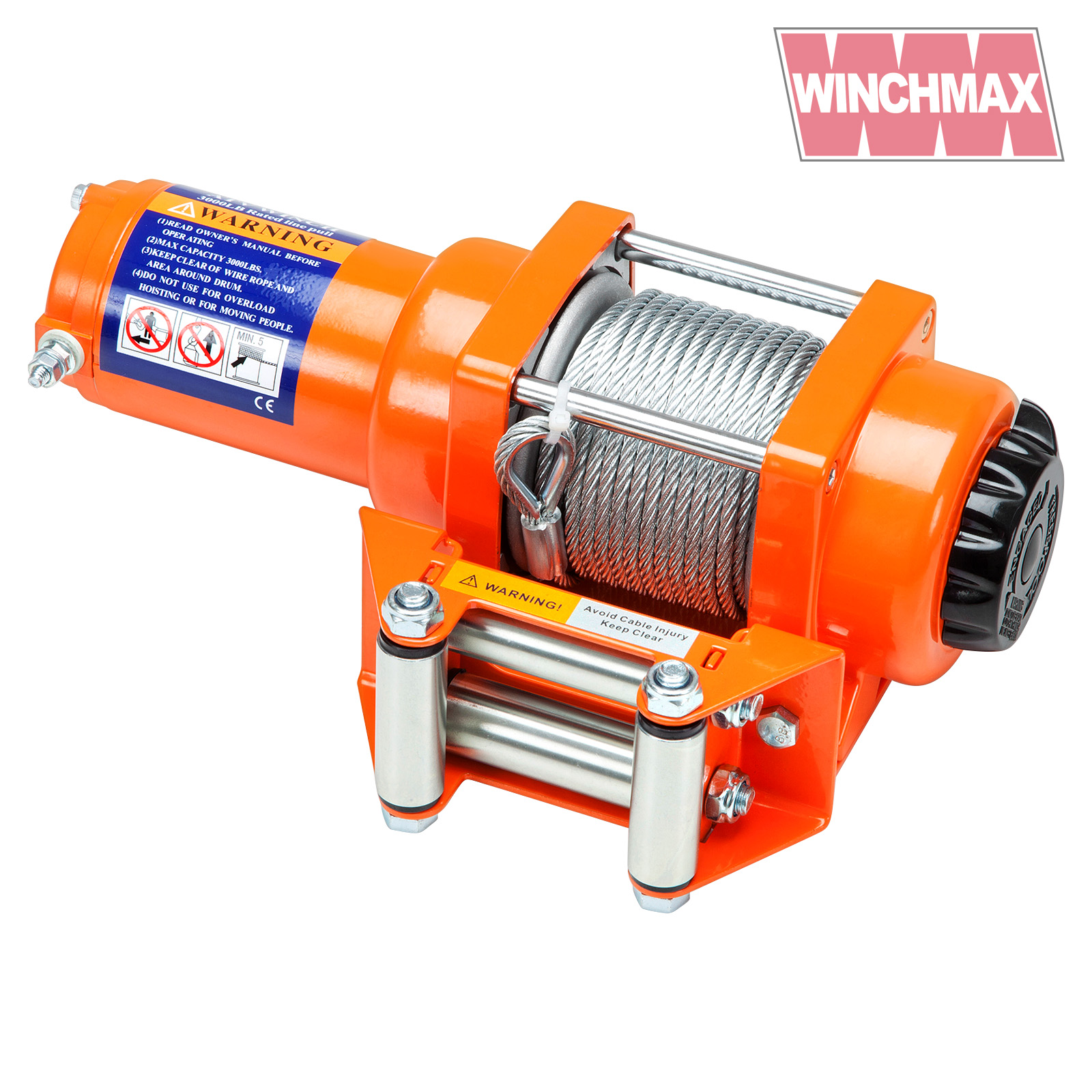 3,000lb (1,361kg) Original Orange 12v Electric Winch, 15.5m x 5mm Dyneema  Rope, 1/4 Hook, Wireless Remote Controls. - Winchmax