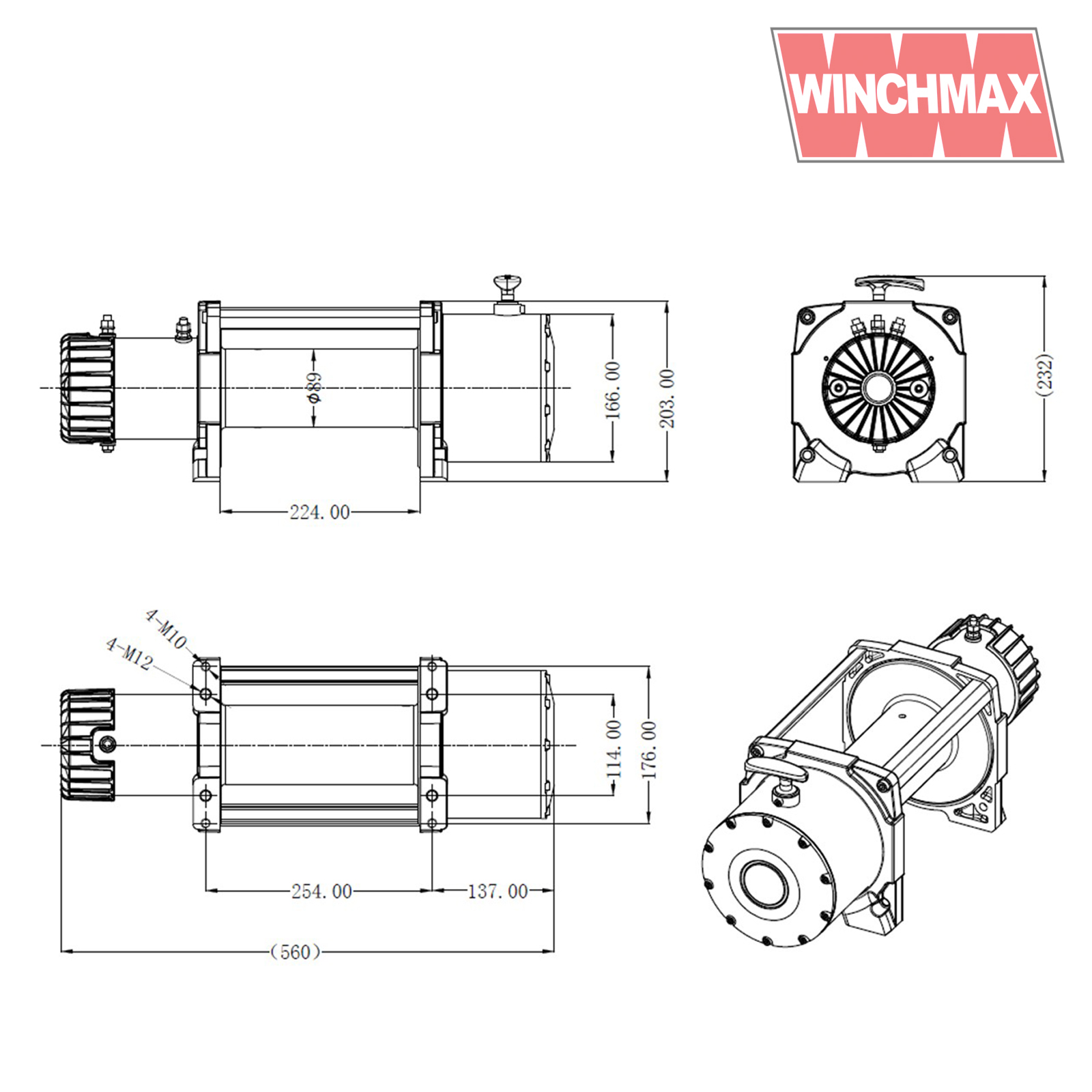 9,000lb (4,082kg) 12v Winch EN14492 Compliant. 24m x 9mm Steel Rope.  Mounting Plate & Battery Isolator. - Winchmax