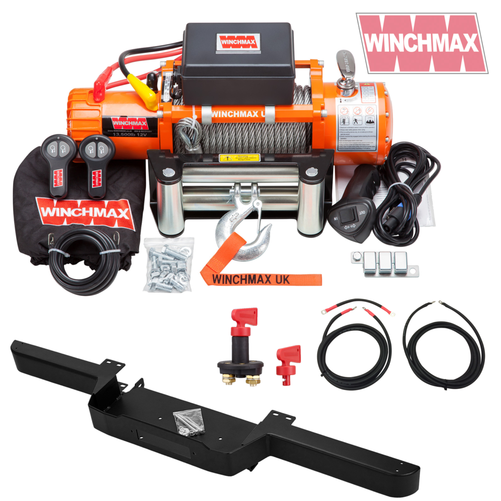 Winchmax 13500lb 12v Military Grade Winch. Steel Rope. Defender Bumper Mount. Wiring Kit and Isolator