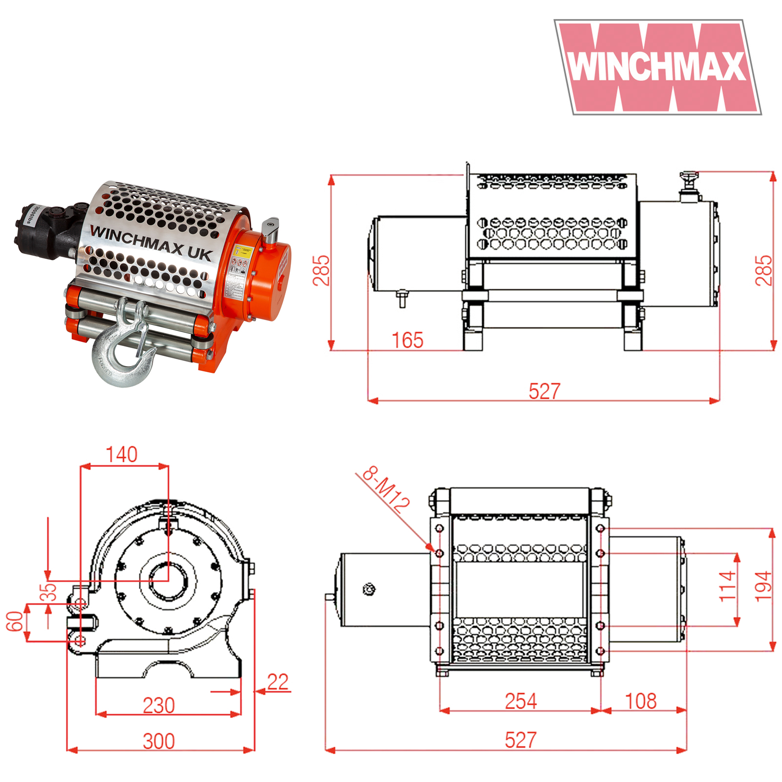 T-MAX CHW16500 Mk2 5 Tonne Hydraulic Winch - BHW Group