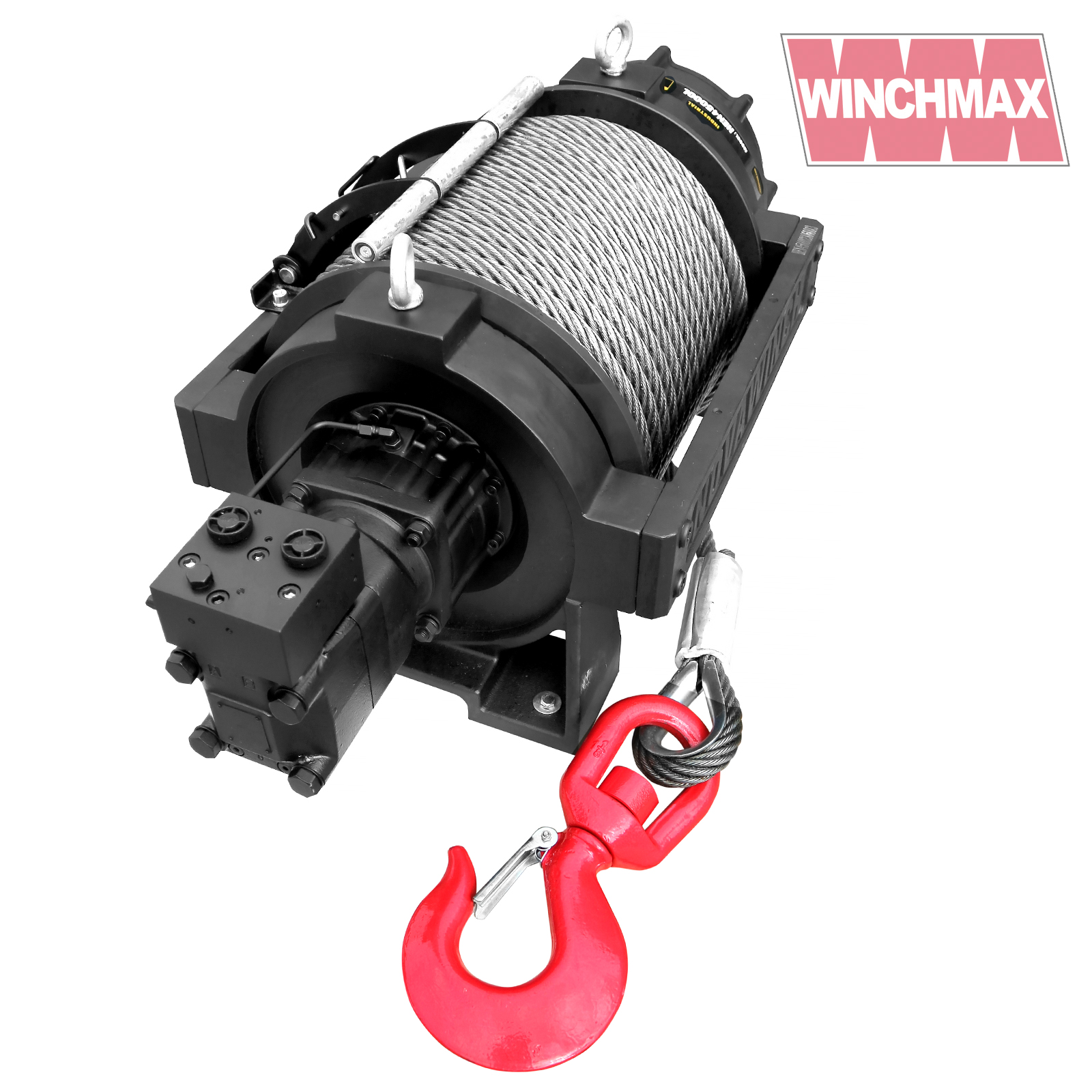 45,000lb (20,411kg) Hydraulic Recovery Winch, HGV/Industrial/Commercial,  Long Drum, Steel Rope & Swivel Hook. - Winchmax
