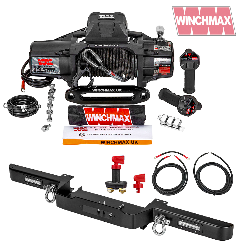 WINCHMAX 13500lb 12v Military Grade Winch and Defender Bumper