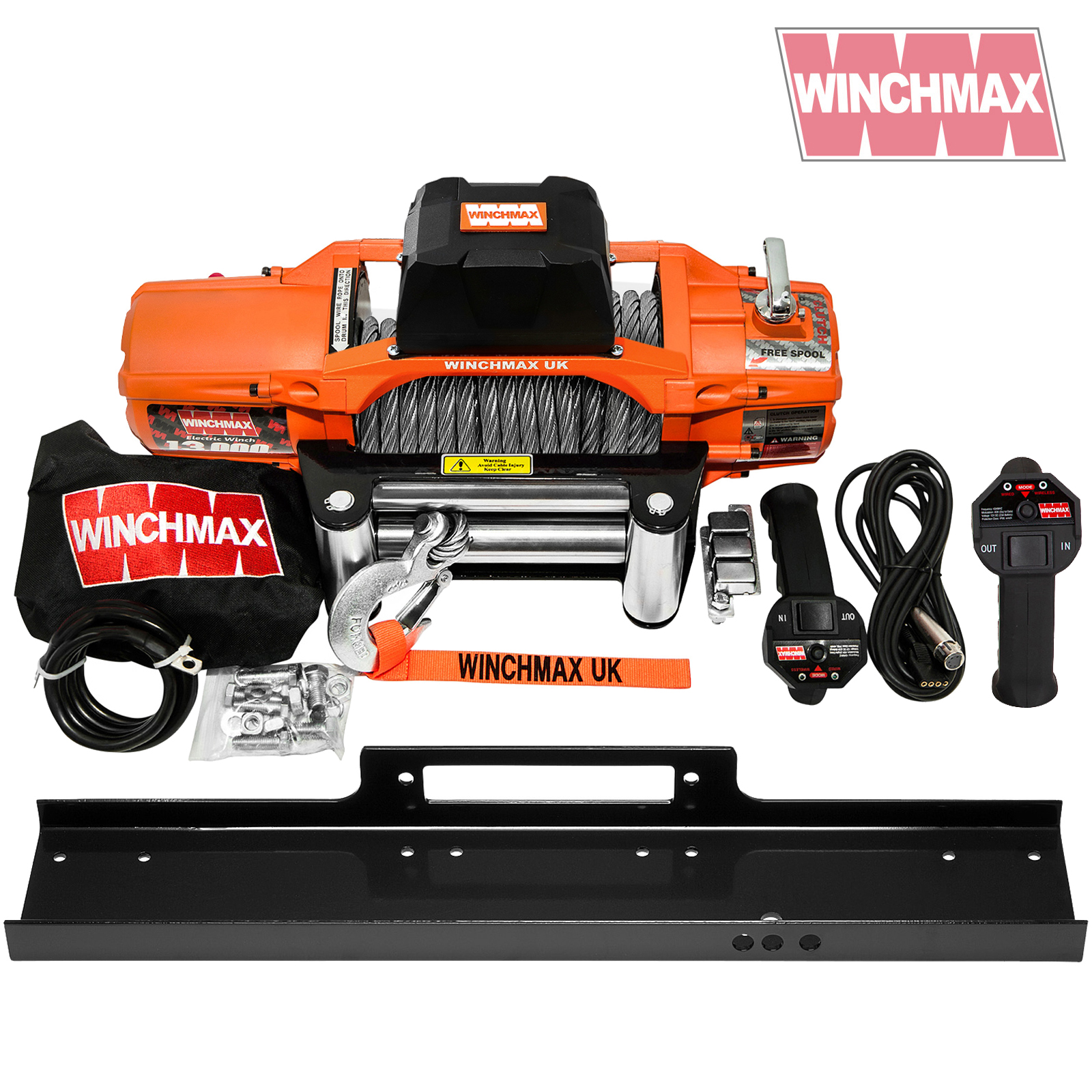 Winchmax 13500lb winch, mounting plate and remotes