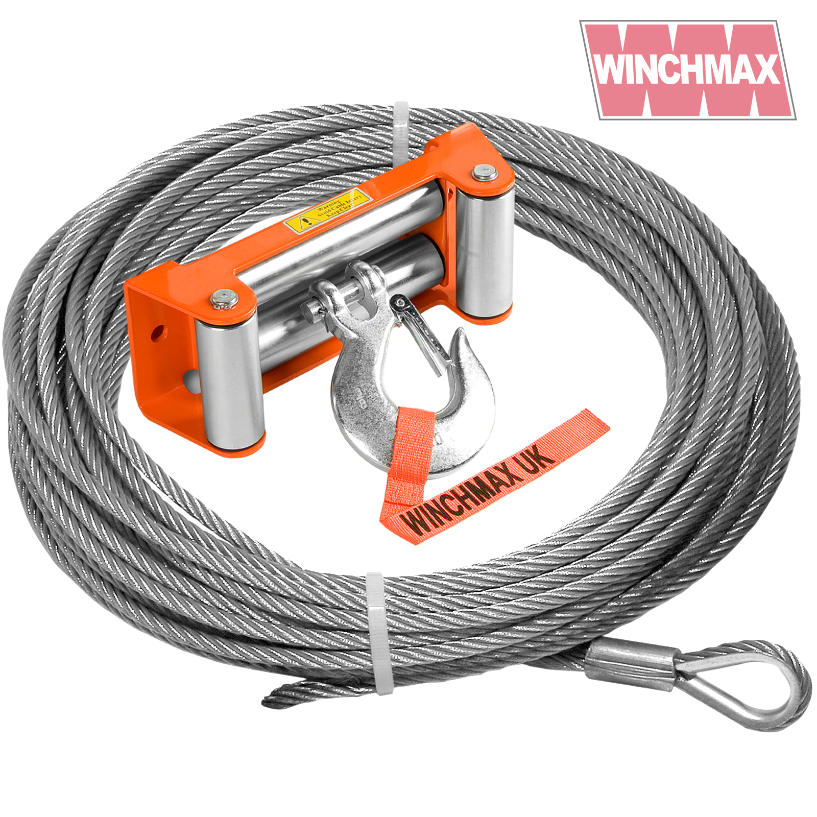 Steel Rope 26m X 9.5mm, Hole Fix. Roller Fairlead. 3/8 Inch Clevis Hook.  For winches up to 13,500lb. - Winchmax