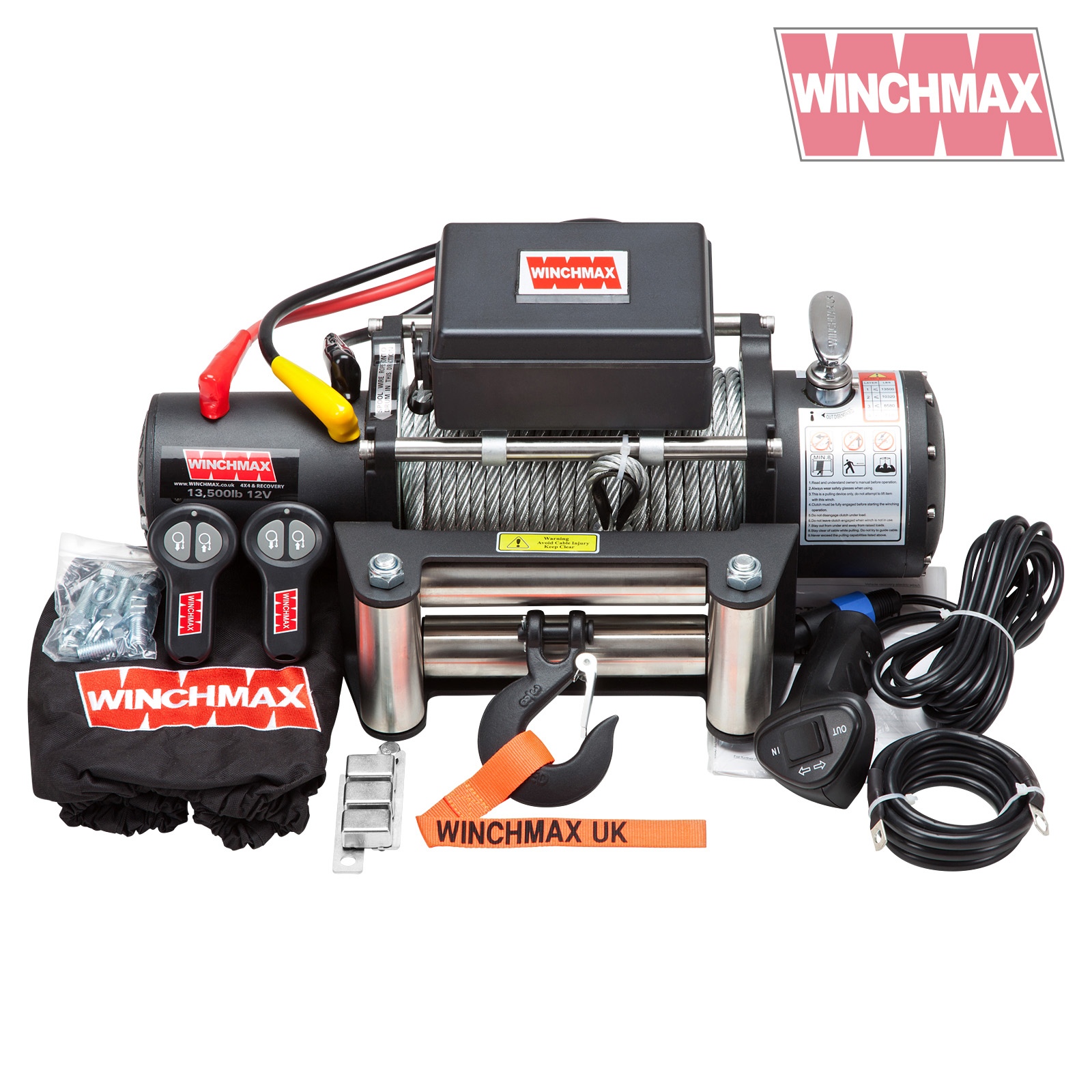 Winchmax 13500lb 12v Military Grade Winch. Steel Rope and Twin Wireless Remote Controls
